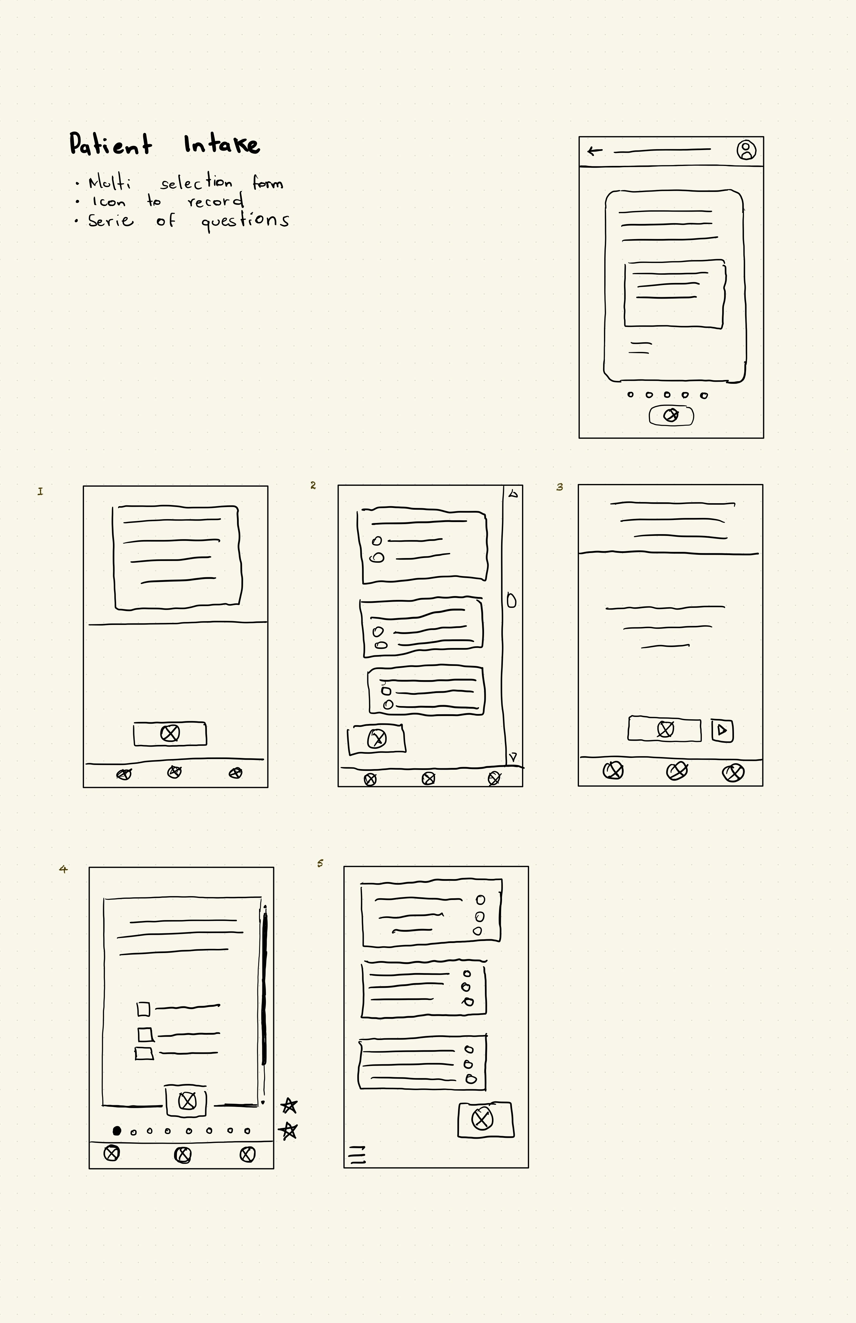 Patient intake wireframe